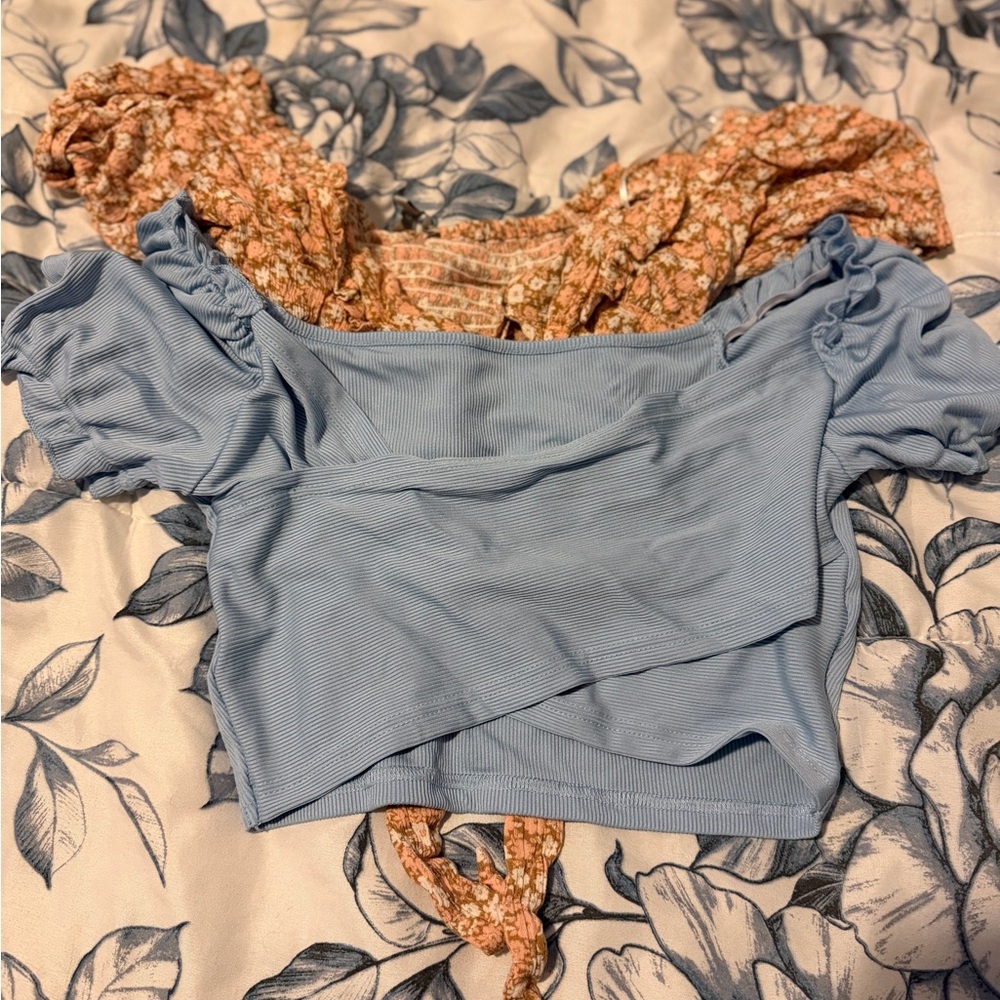 Love Tree Blue and Floral Crop Tops